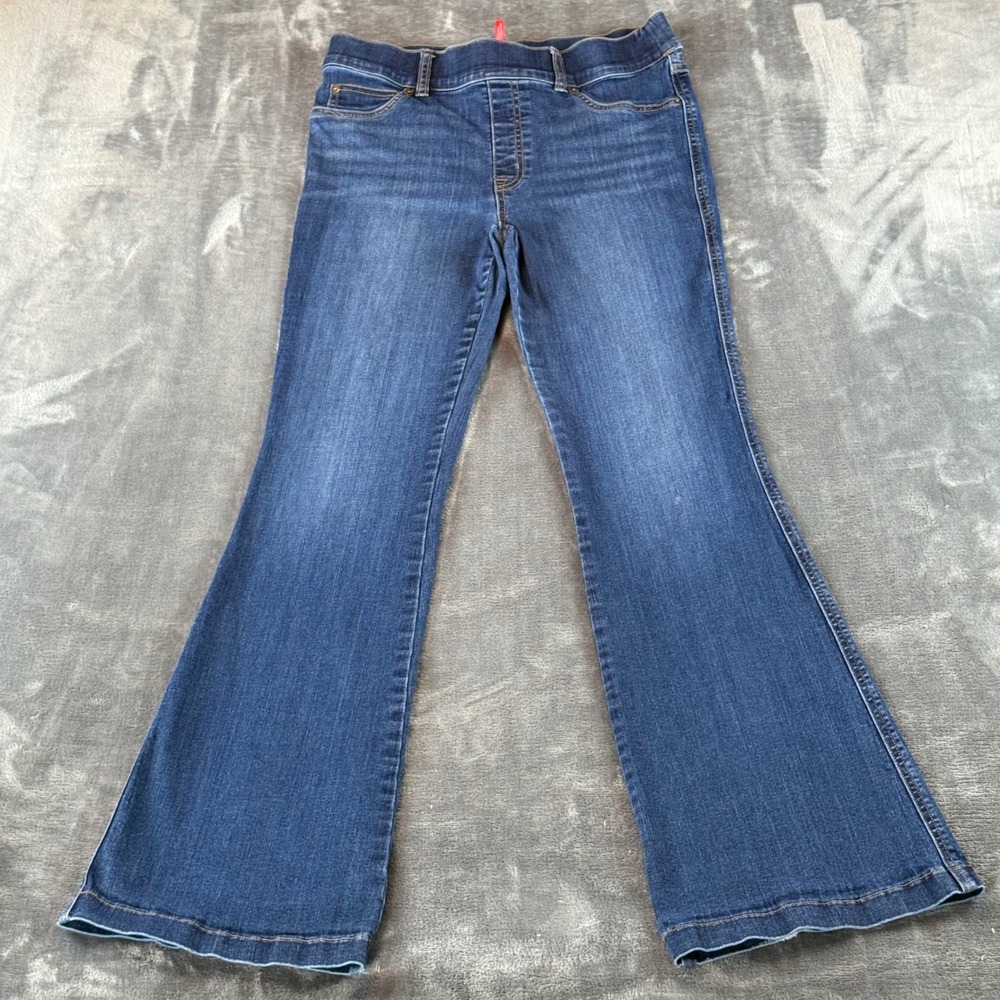 Spanx Clean Indigo Bootcut Trouser Jeans Large Blue High Rise Pull On Stretch